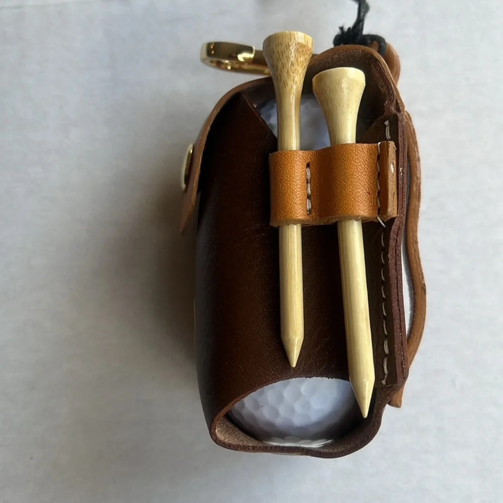Italian Leather Golf Ball & Tee Holder with Belt or Golf Bag Attachments - Picture 2 of 9